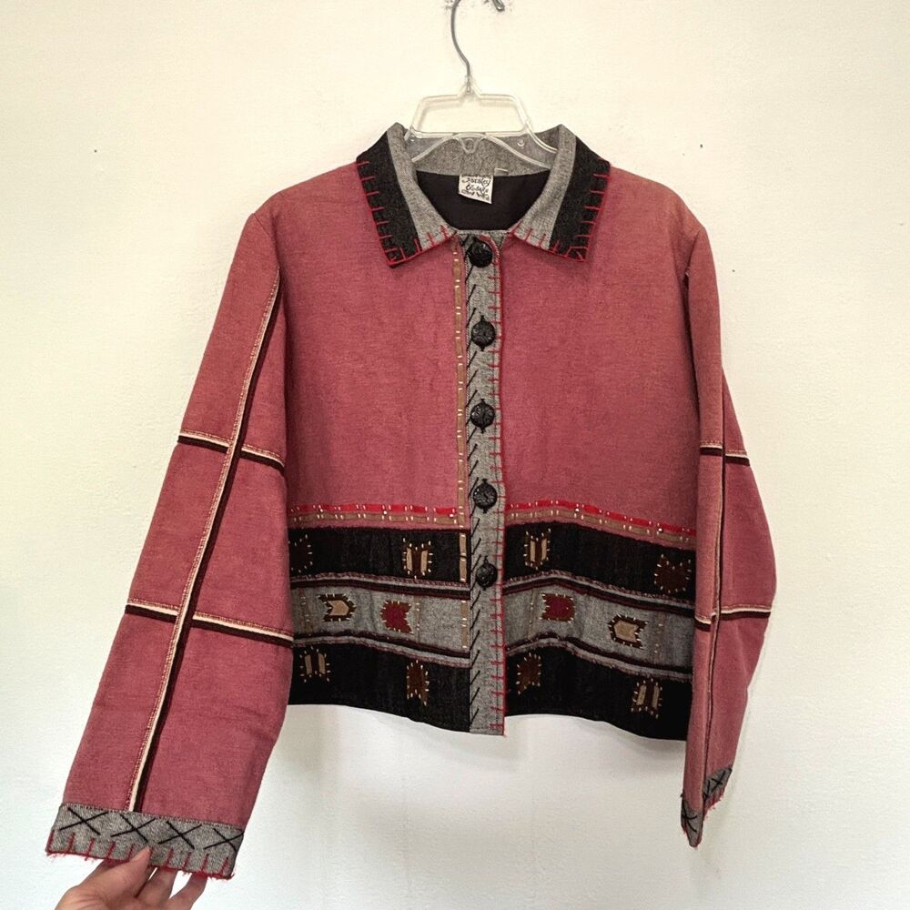 Parsley Sage Womens Artsy Patchwork Art to Wear Abstract Jacket Blazer Large